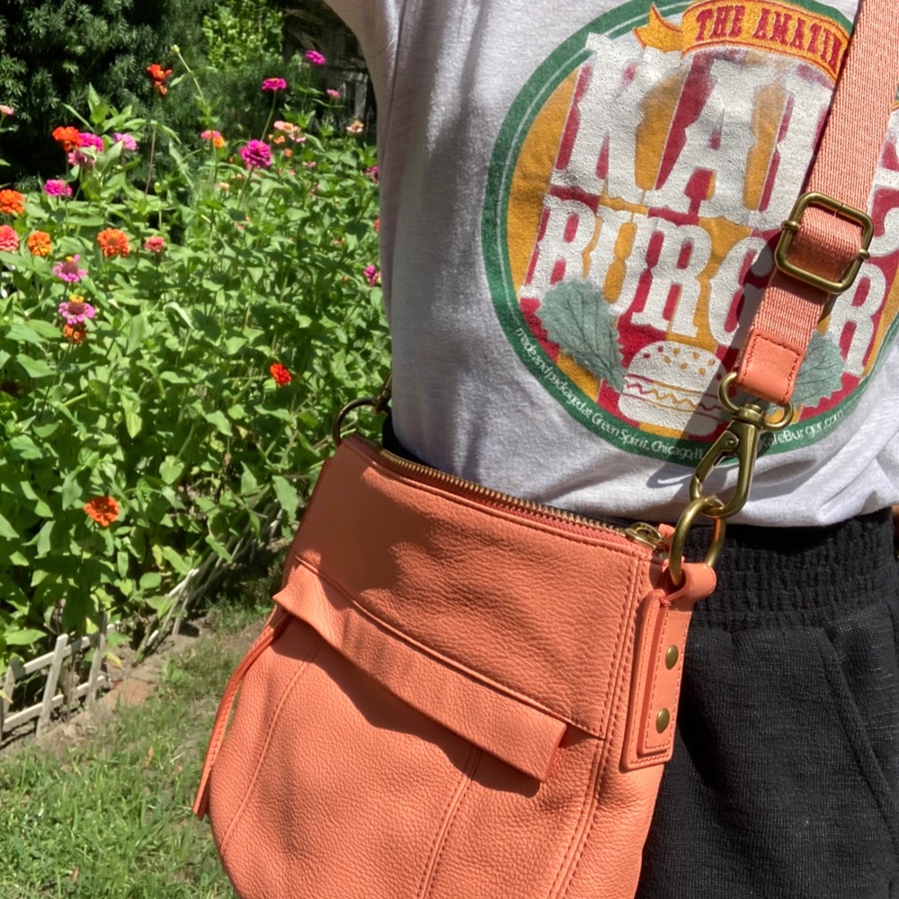 Fossil Papaya small leather crossbody hobo